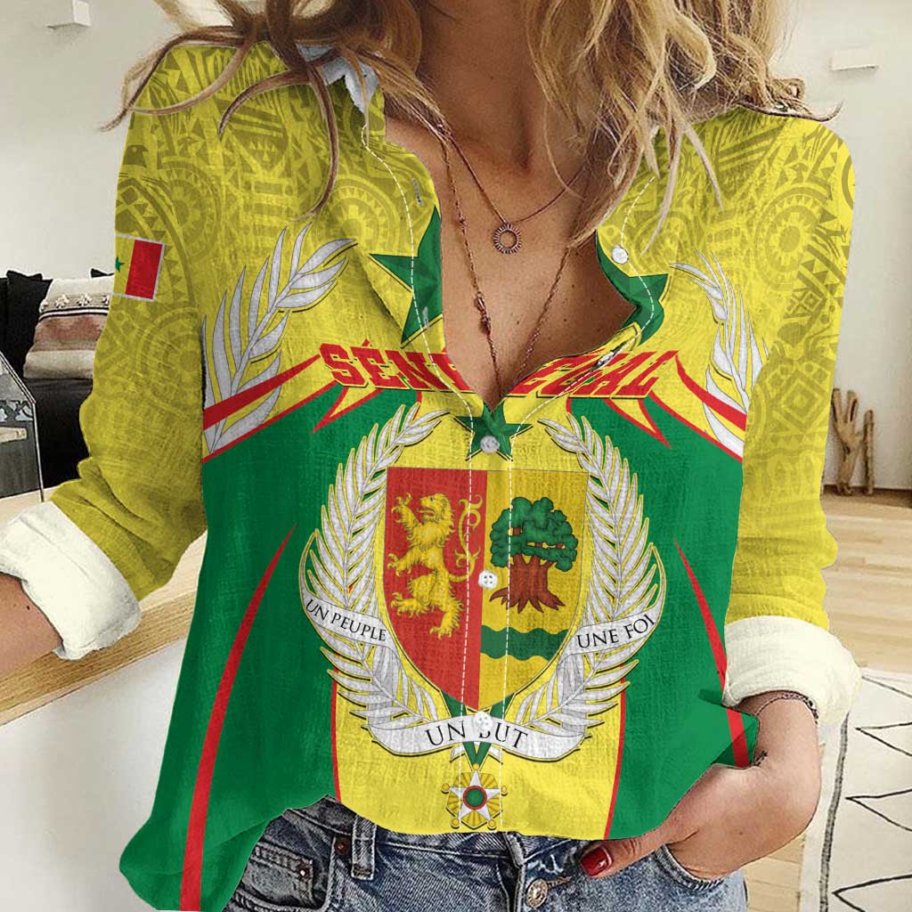 Personalised Senegal Women Casual Shirt Coat Of Arms Mix African Pattern - Wonder Print Shop