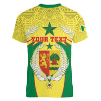 Personalised Senegal Women V-Neck T-Shirt Coat Of Arms Mix African Pattern - Wonder Print Shop