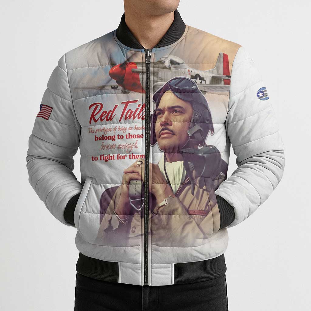 Tuskegee Airmen Red Tails Bomber Puffer Jacket Brave Enough to Fight - Wonder Print Shop