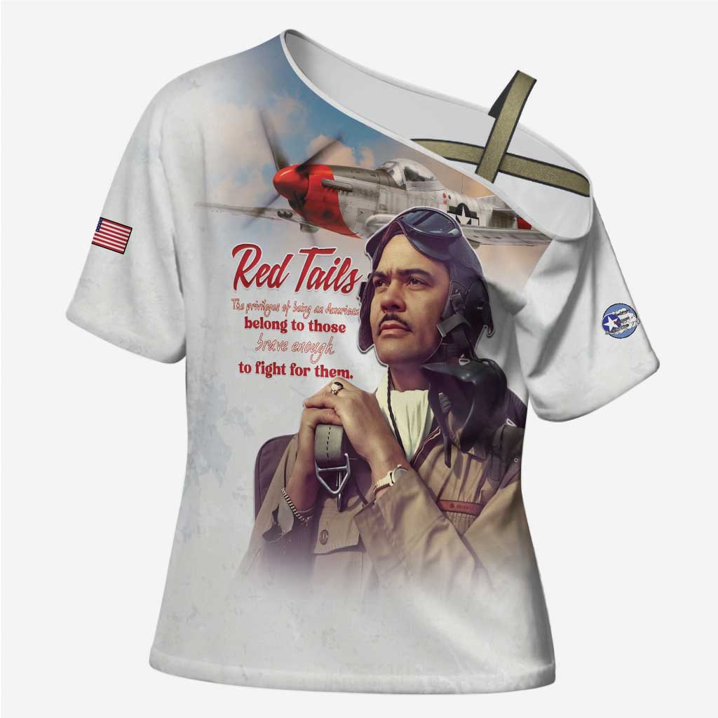 Tuskegee Airmen Red Tails Cross Shoulder Shirt Brave Enough to Fight - Wonder Print Shop