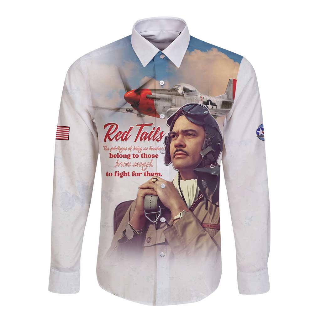 Tuskegee Airmen Red Tails Long Sleeve Button Shirt Brave Enough to Fight - Wonder Print Shop