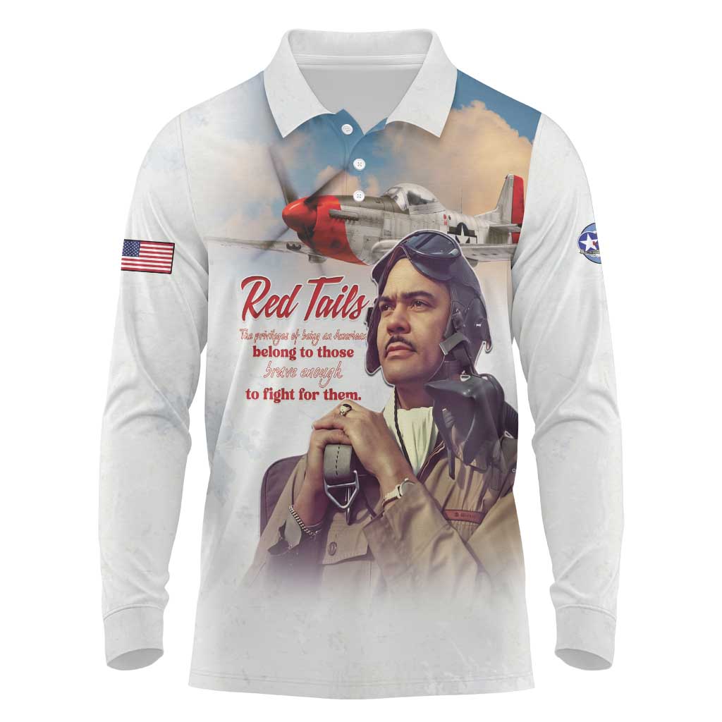 Tuskegee Airmen Red Tails Long Sleeve Polo Shirt Brave Enough to Fight - Wonder Print Shop