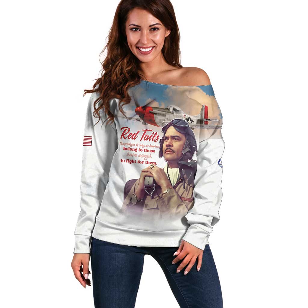 Tuskegee Airmen Red Tails Off Shoulder Sweater Brave Enough to Fight - Wonder Print Shop