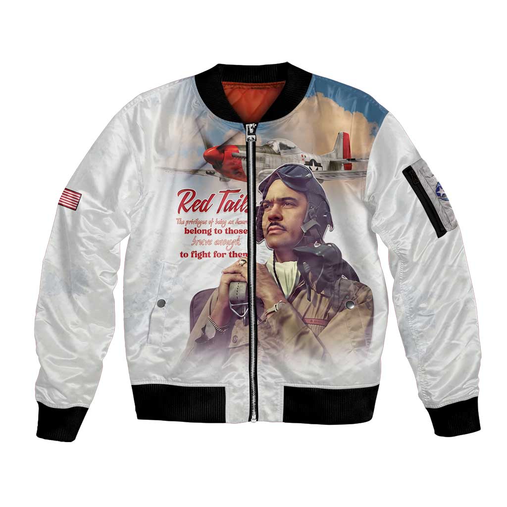 Tuskegee Airmen Red Tails Sleeve Zip Bomber Jacket Brave Enough to Fight - Wonder Print Shop