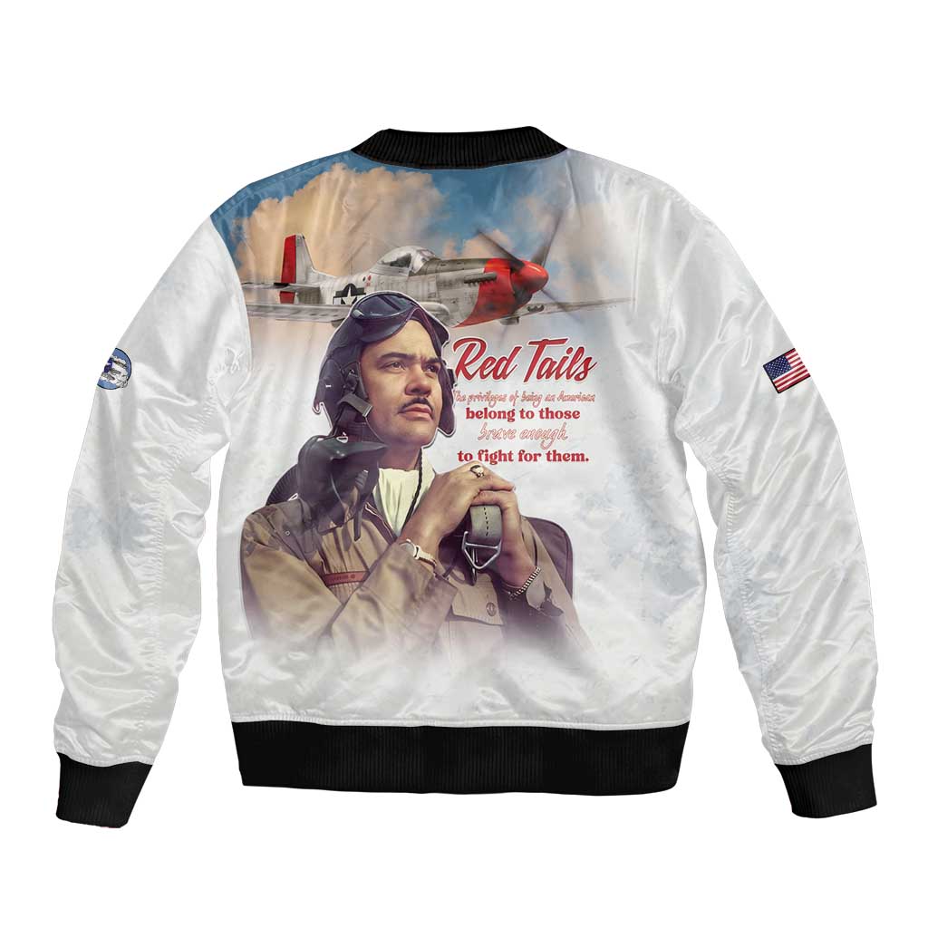 Tuskegee Airmen Red Tails Sleeve Zip Bomber Jacket Brave Enough to Fight - Wonder Print Shop