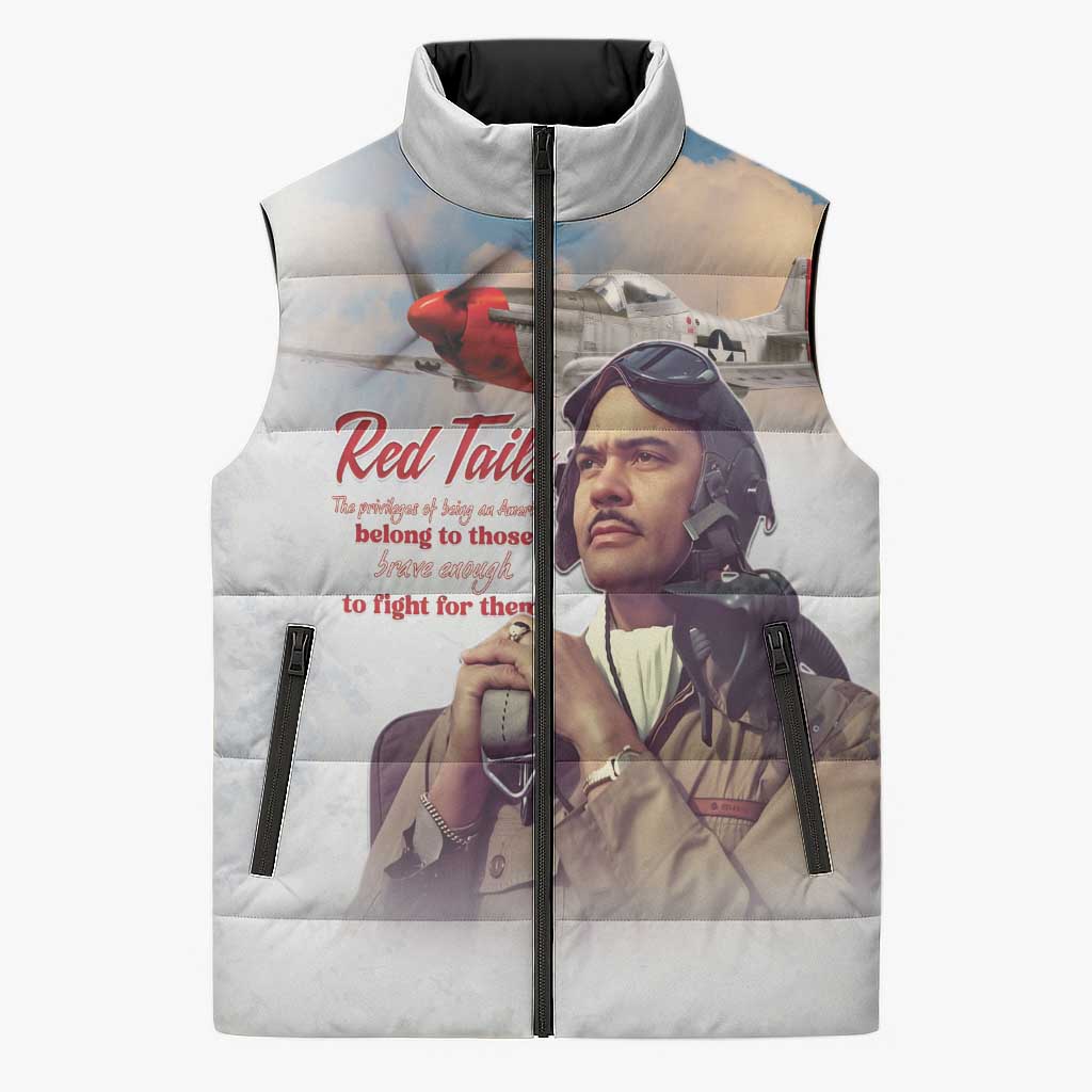 Tuskegee Airmen Red Tails Sleeveless Puffer Jacket Brave Enough to Fight - Wonder Print Shop