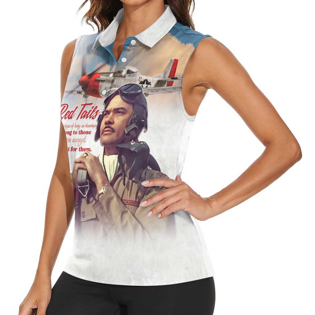 Tuskegee Airmen Red Tails Women Sleeveless Polo Shirt Brave Enough to Fight - Wonder Print Shop