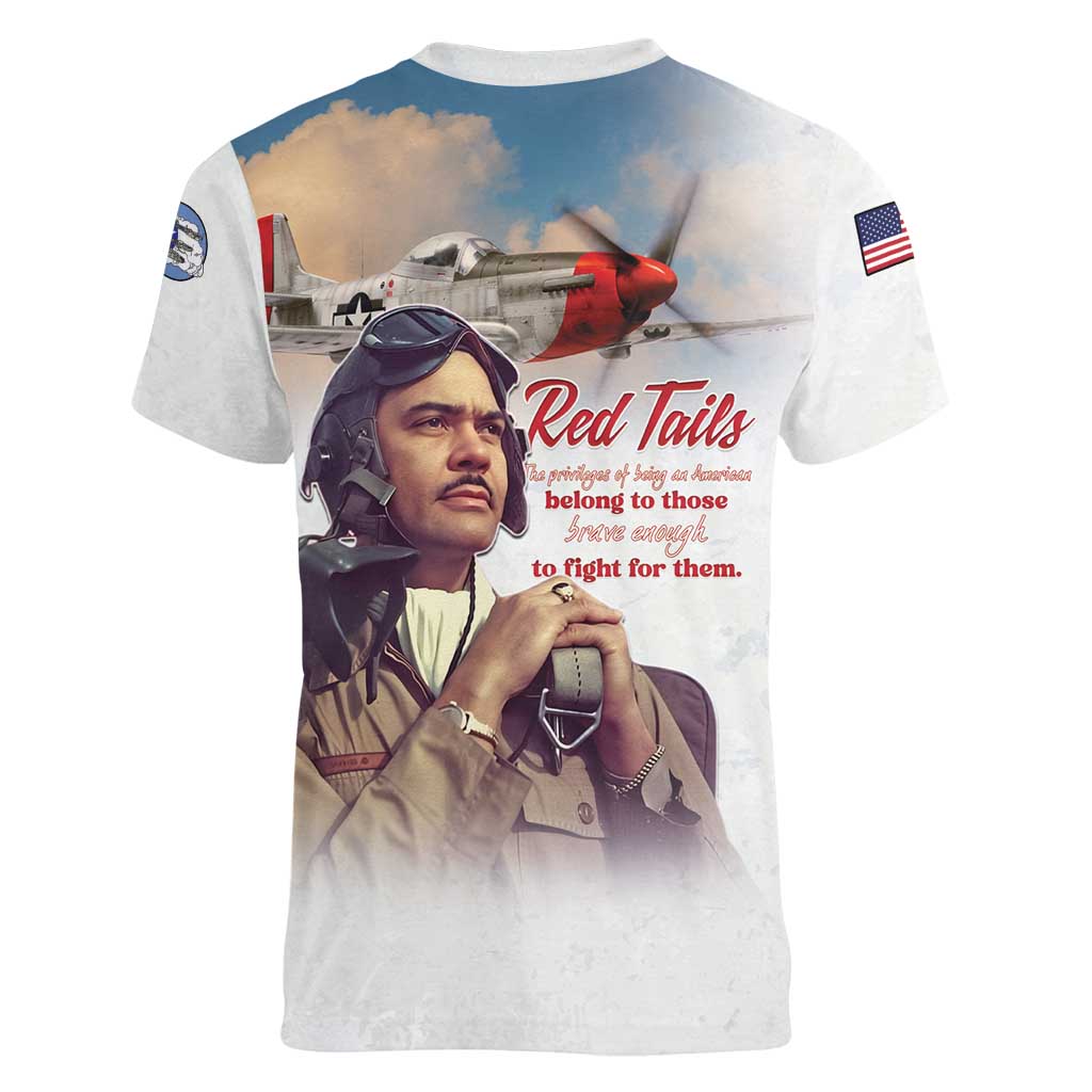 Tuskegee Airmen Red Tails Women V-Neck T-Shirt Brave Enough to Fight - Wonder Print Shop