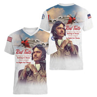 Tuskegee Airmen Red Tails Women V-Neck T-Shirt Brave Enough to Fight - Wonder Print Shop