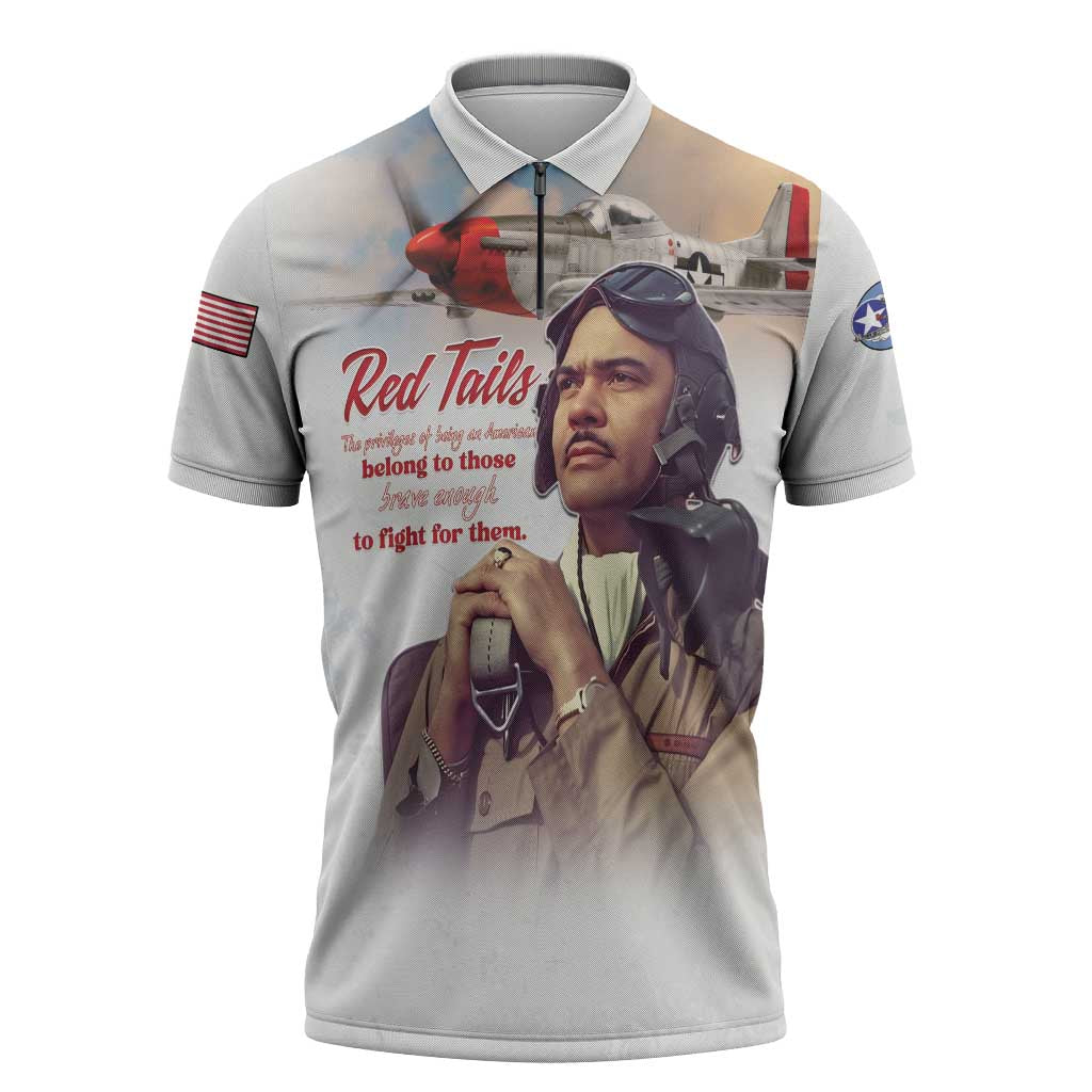 Tuskegee Airmen Red Tails Zipper Polo Shirt Brave Enough to Fight - Wonder Print Shop