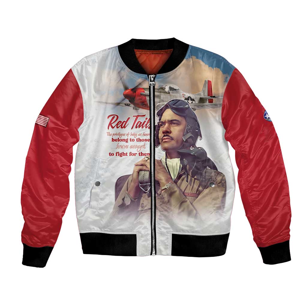 Tuskegee Airmen Red Tails Bomber Jacket Red - Brave Enough to Fight - Wonder Print Shop
