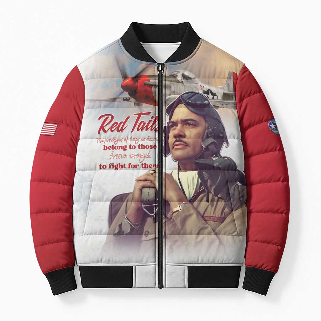 Tuskegee Airmen Red Tails Bomber Puffer Jacket Red - Brave Enough to Fight - Wonder Print Shop
