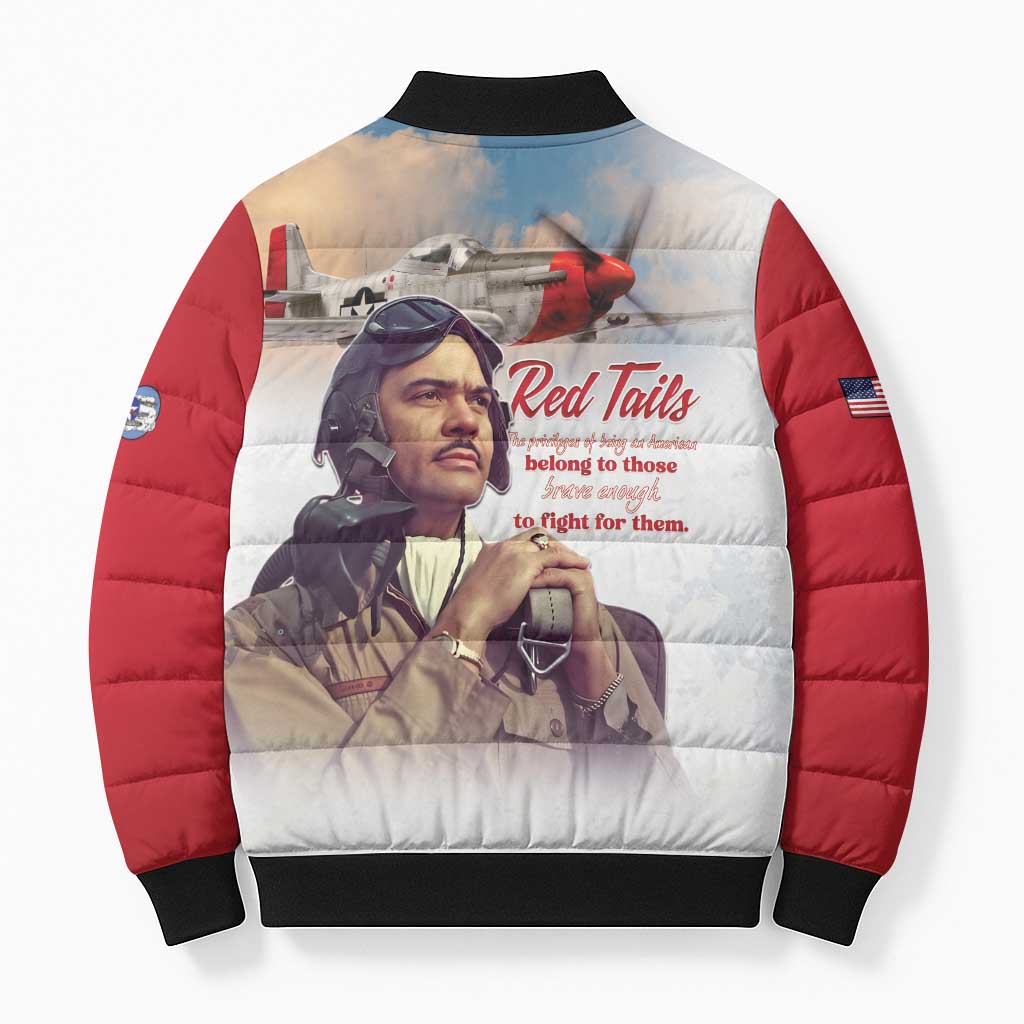 Tuskegee Airmen Red Tails Bomber Puffer Jacket Red - Brave Enough to Fight - Wonder Print Shop
