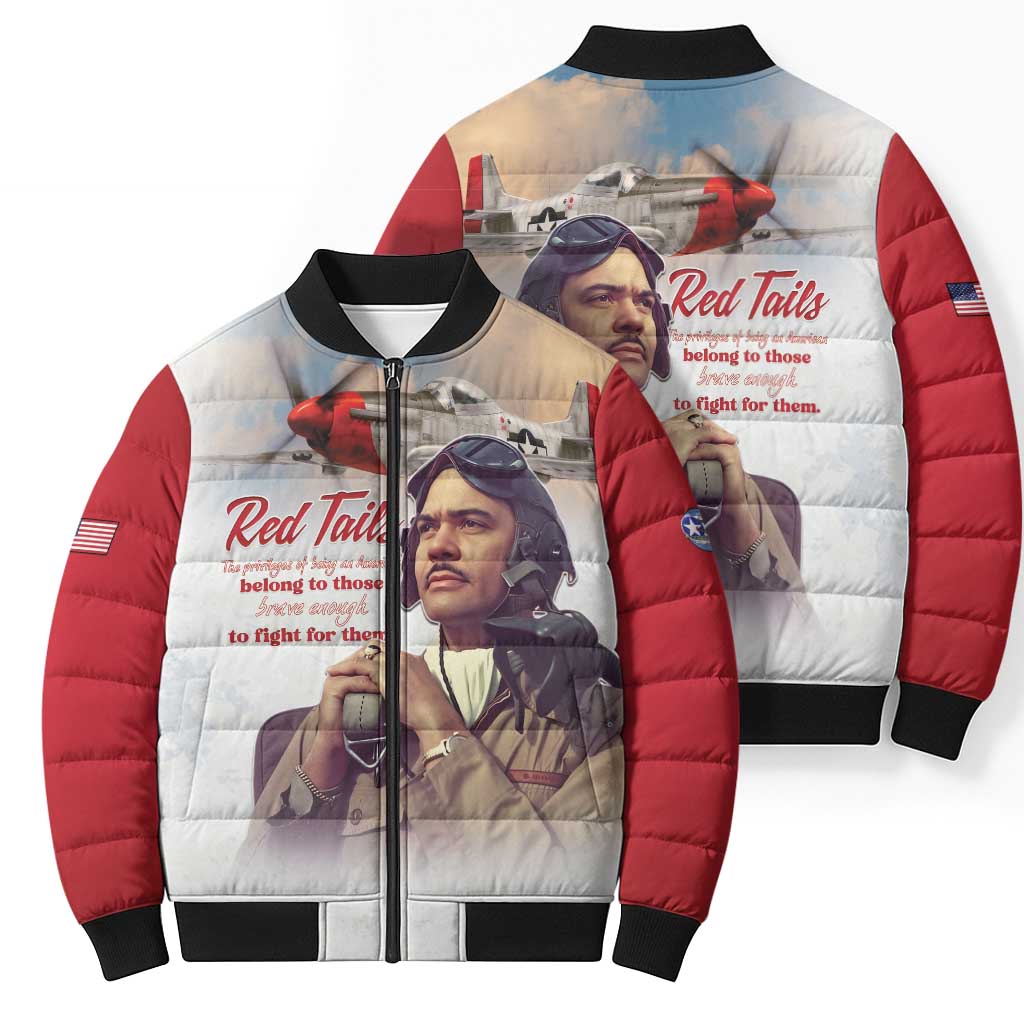 Tuskegee Airmen Red Tails Bomber Puffer Jacket Red - Brave Enough to Fight - Wonder Print Shop