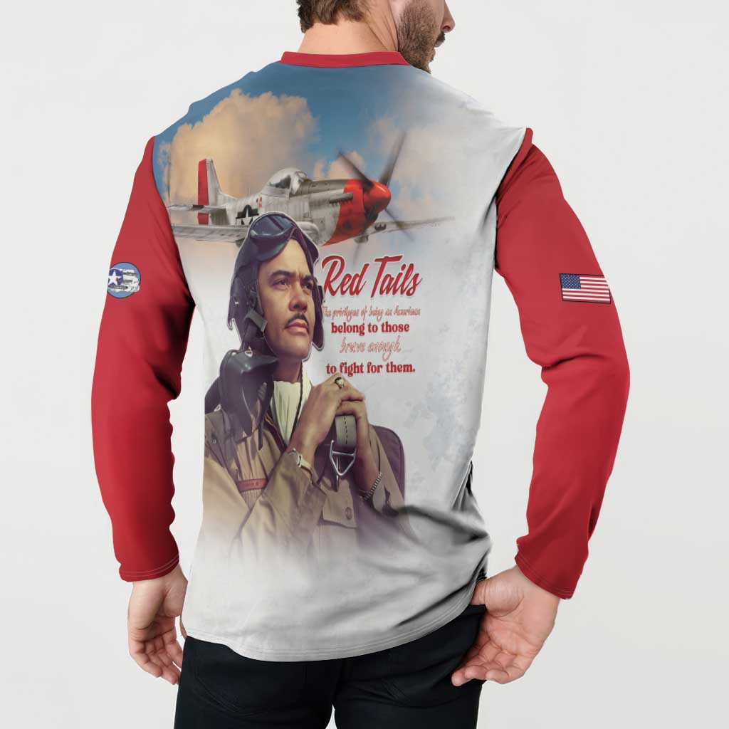 Tuskegee Airmen Red Tails Button Sweatshirt Red - Brave Enough to Fight - Wonder Print Shop