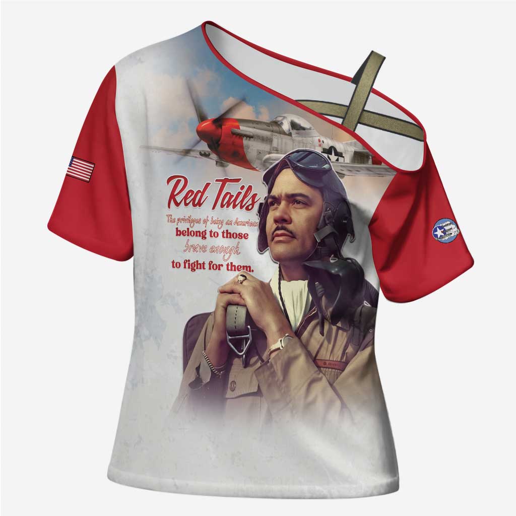 Tuskegee Airmen Red Tails Cross Shoulder Shirt Red - Brave Enough to Fight - Wonder Print Shop