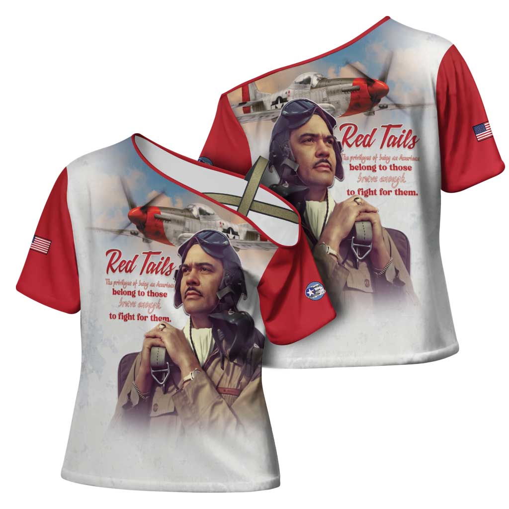 Tuskegee Airmen Red Tails Cross Shoulder Shirt Red - Brave Enough to Fight - Wonder Print Shop