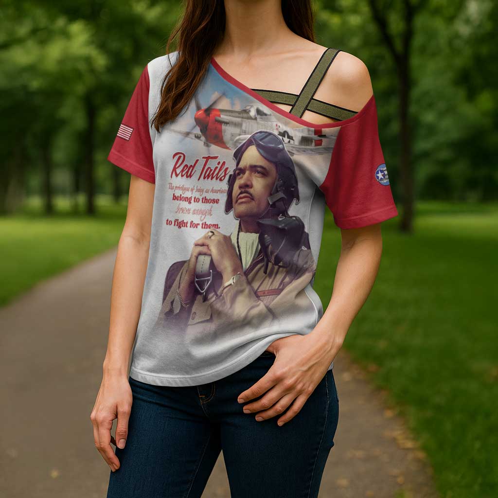 Tuskegee Airmen Red Tails Cross Shoulder Shirt Red - Brave Enough to Fight - Wonder Print Shop