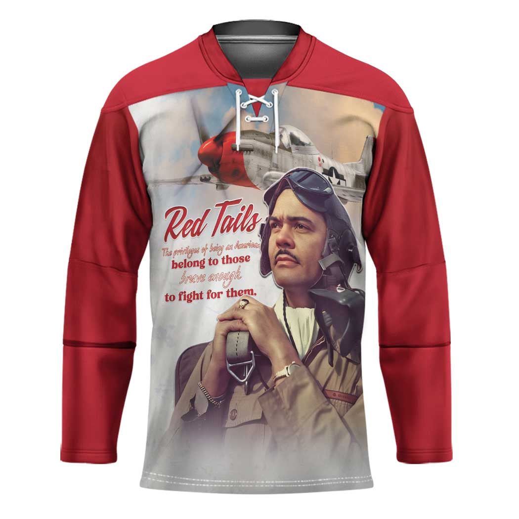 Tuskegee Airmen Red Tails Hockey Jersey Red - Brave Enough to Fight - Wonder Print Shop