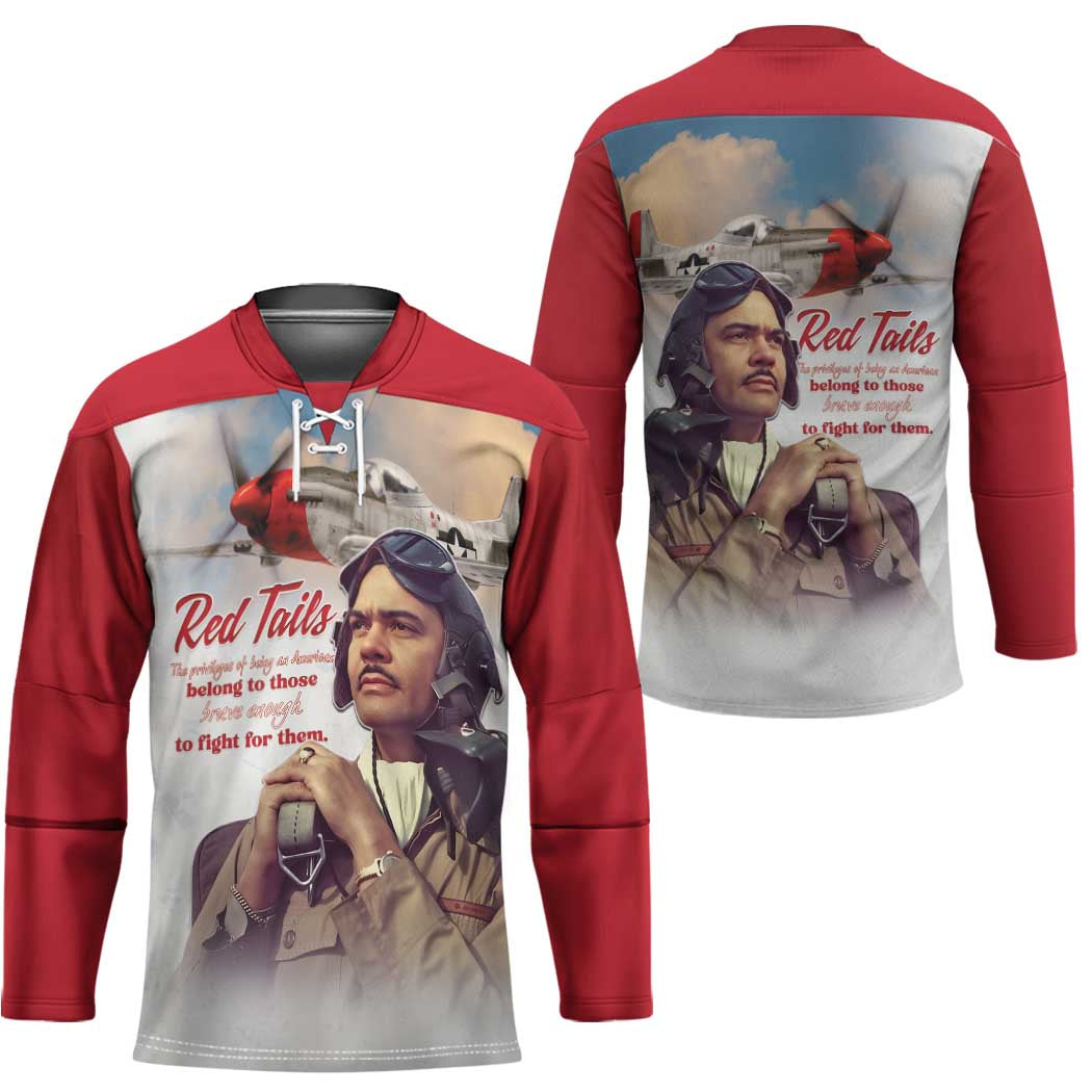 Tuskegee Airmen Red Tails Hockey Jersey Red - Brave Enough to Fight - Wonder Print Shop