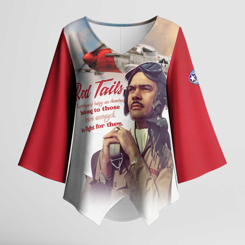 Tuskegee Airmen Red Tails Kimono Sleeve Blouse Red - Brave Enough to Fight - Wonder Print Shop