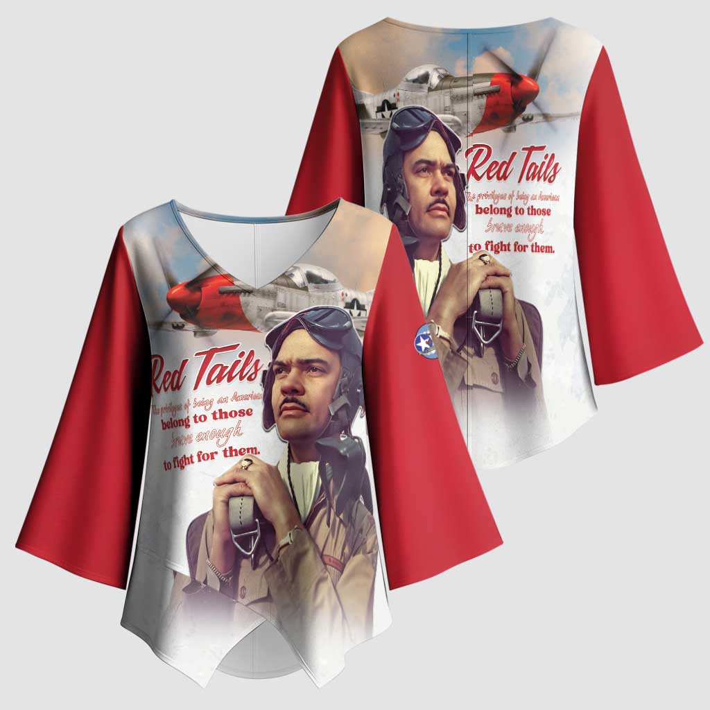 Tuskegee Airmen Red Tails Kimono Sleeve Blouse Red - Brave Enough to Fight - Wonder Print Shop
