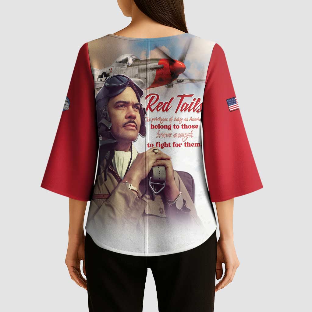 Tuskegee Airmen Red Tails Kimono Sleeve Blouse Red - Brave Enough to Fight - Wonder Print Shop