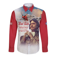 Tuskegee Airmen Red Tails Long Sleeve Button Shirt Red - Brave Enough to Fight - Wonder Print Shop