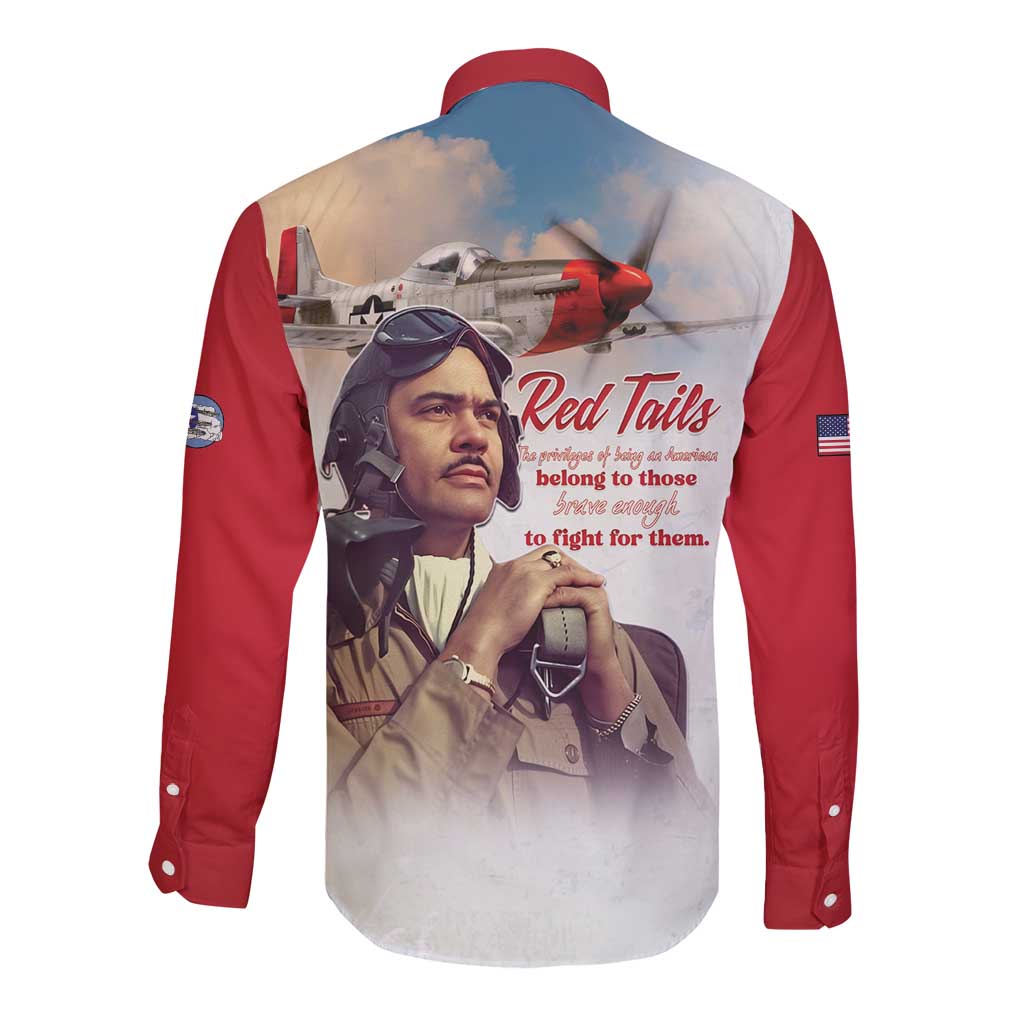Tuskegee Airmen Red Tails Long Sleeve Button Shirt Red - Brave Enough to Fight - Wonder Print Shop