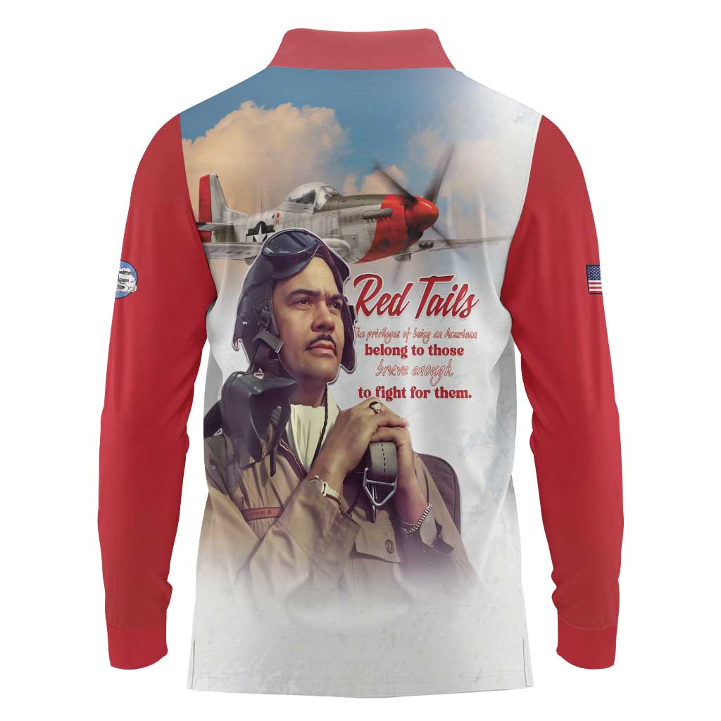Tuskegee Airmen Red Tails Long Sleeve Polo Shirt Red - Brave Enough to Fight - Wonder Print Shop