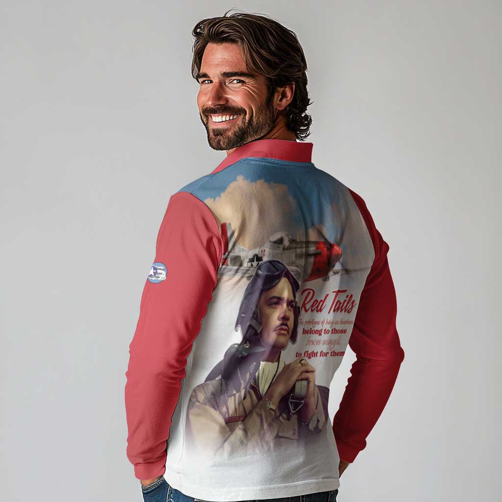 Tuskegee Airmen Red Tails Long Sleeve Polo Shirt Red - Brave Enough to Fight - Wonder Print Shop