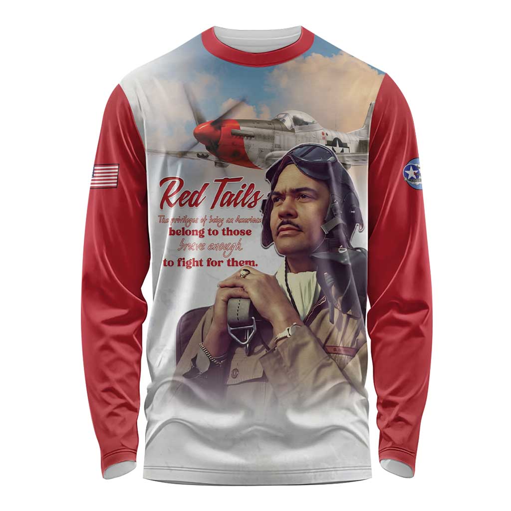 Tuskegee Airmen Red Tails Long Sleeve Shirt Red - Brave Enough to Fight - Wonder Print Shop
