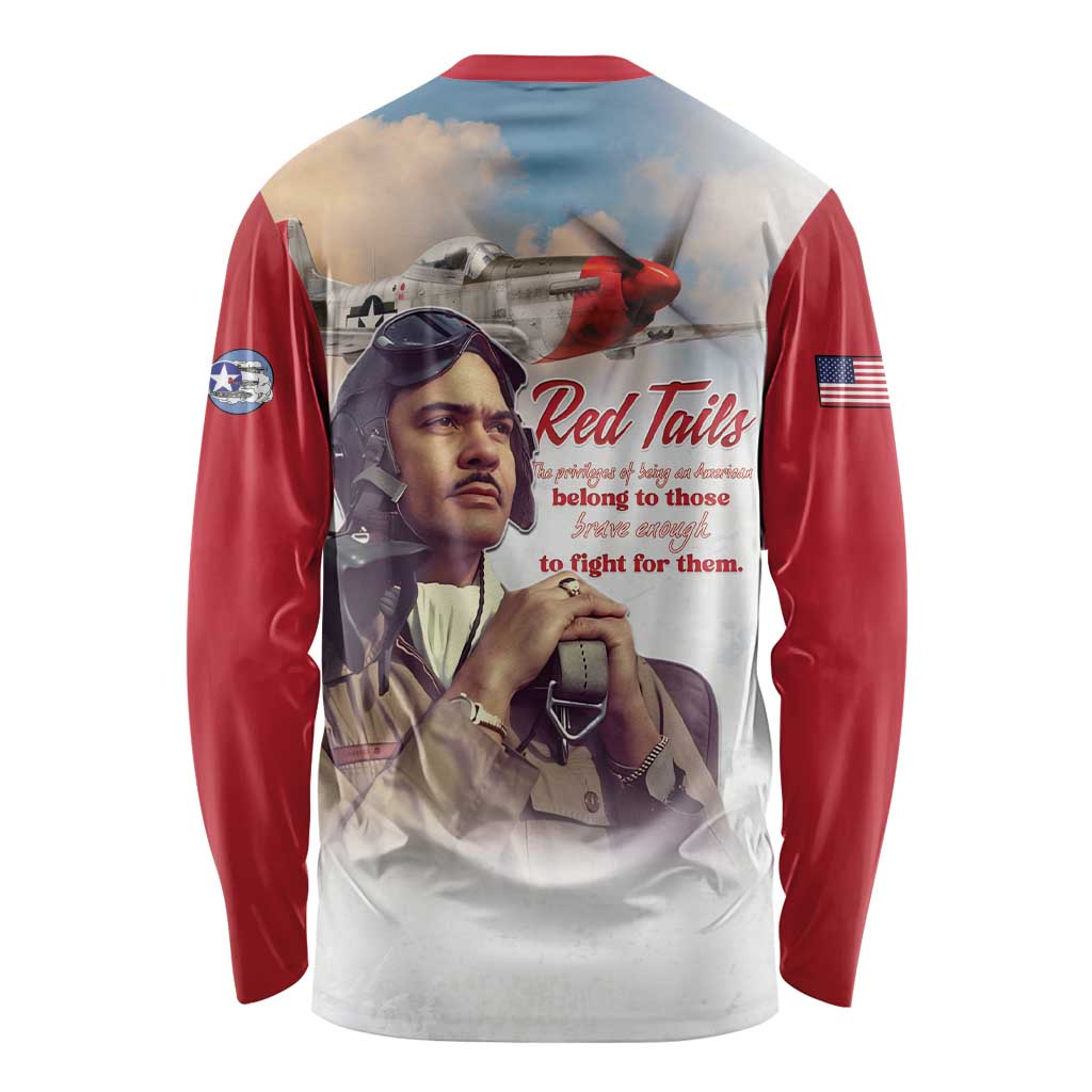 Tuskegee Airmen Red Tails Long Sleeve Shirt Red - Brave Enough to Fight - Wonder Print Shop