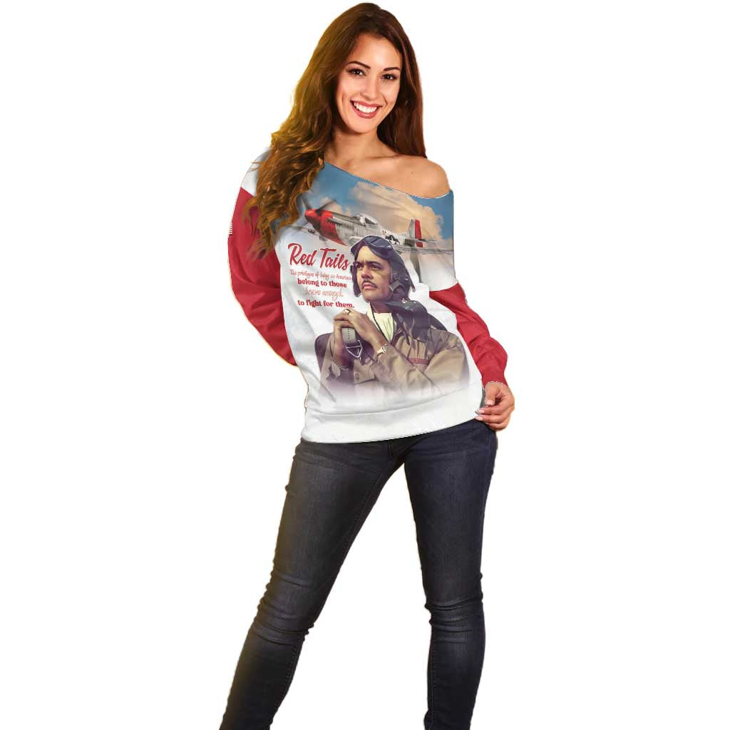 Tuskegee Airmen Red Tails Off Shoulder Sweater Red - Brave Enough to Fight - Wonder Print Shop
