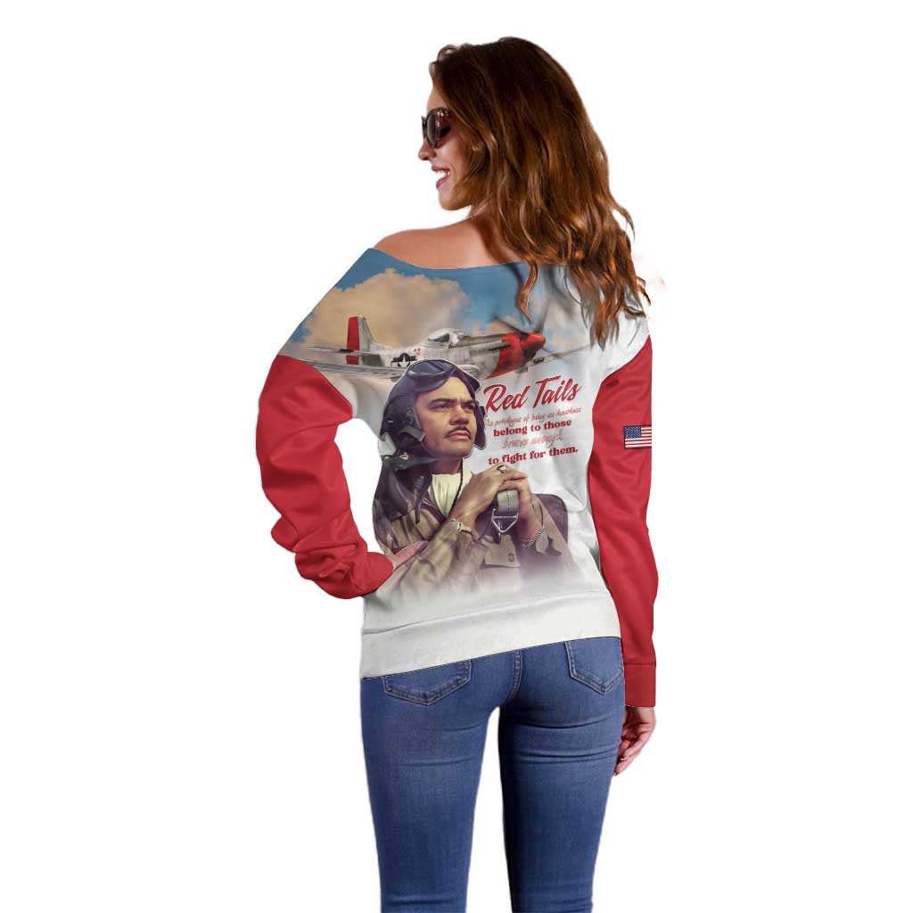 Tuskegee Airmen Red Tails Off Shoulder Sweater Red - Brave Enough to Fight - Wonder Print Shop