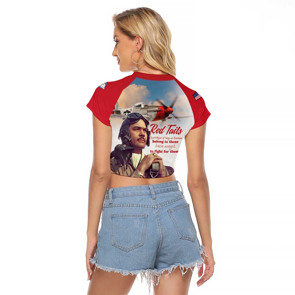 Tuskegee Airmen Red Tails Raglan Cropped T Shirt Red - Brave Enough to Fight - Wonder Print Shop