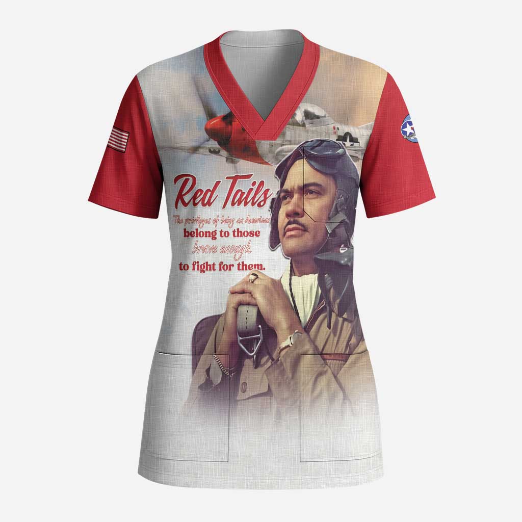 Tuskegee Airmen Red Tails Scrub Top Red - Brave Enough to Fight - Wonder Print Shop