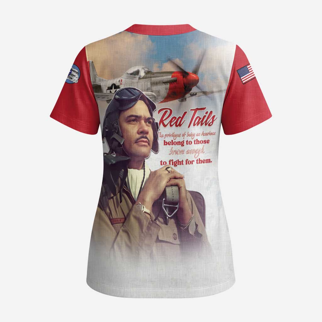 Tuskegee Airmen Red Tails Scrub Top Red - Brave Enough to Fight - Wonder Print Shop