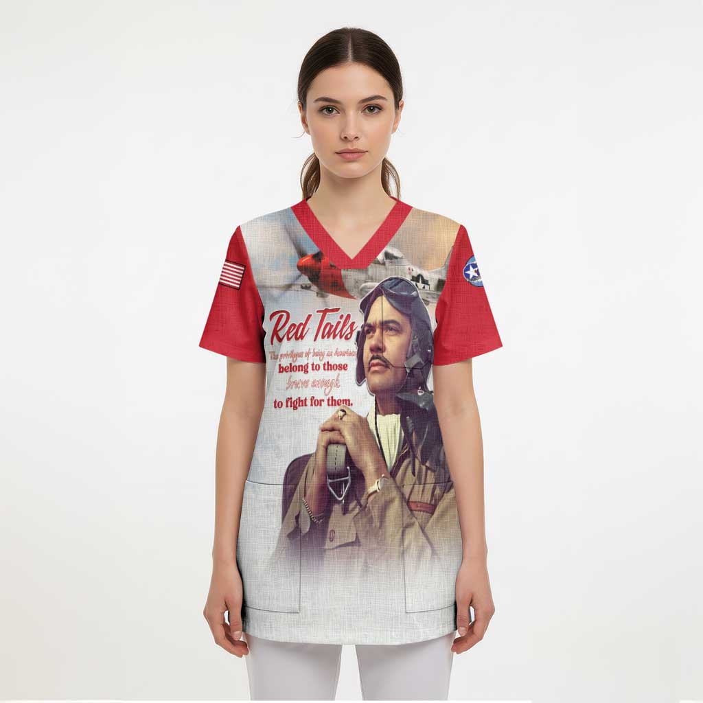 Tuskegee Airmen Red Tails Scrub Top Red - Brave Enough to Fight - Wonder Print Shop