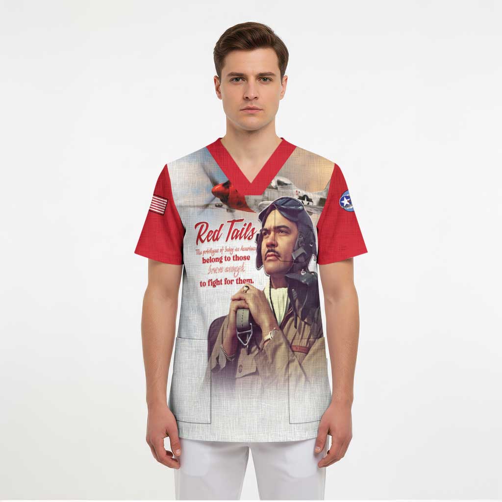 Tuskegee Airmen Red Tails Scrub Top Red - Brave Enough to Fight - Wonder Print Shop