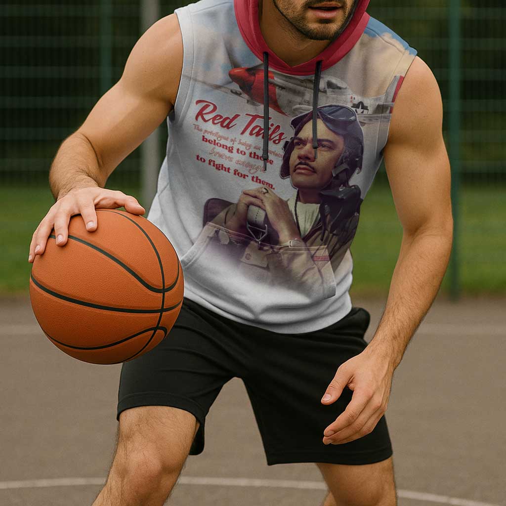 Tuskegee Airmen Red Tails Sleeveless Hoodie Red - Brave Enough to Fight - Wonder Print Shop