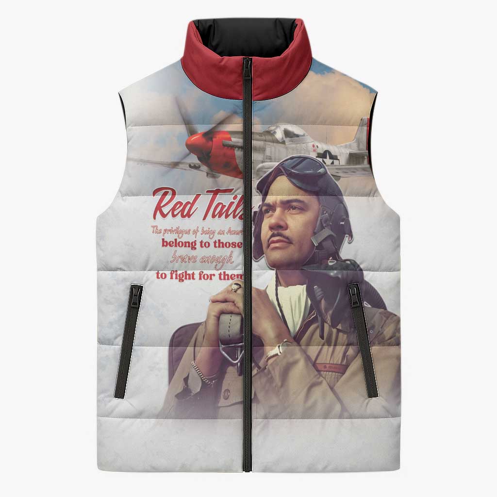 Tuskegee Airmen Red Tails Sleeveless Puffer Jacket Red - Brave Enough to Fight - Wonder Print Shop