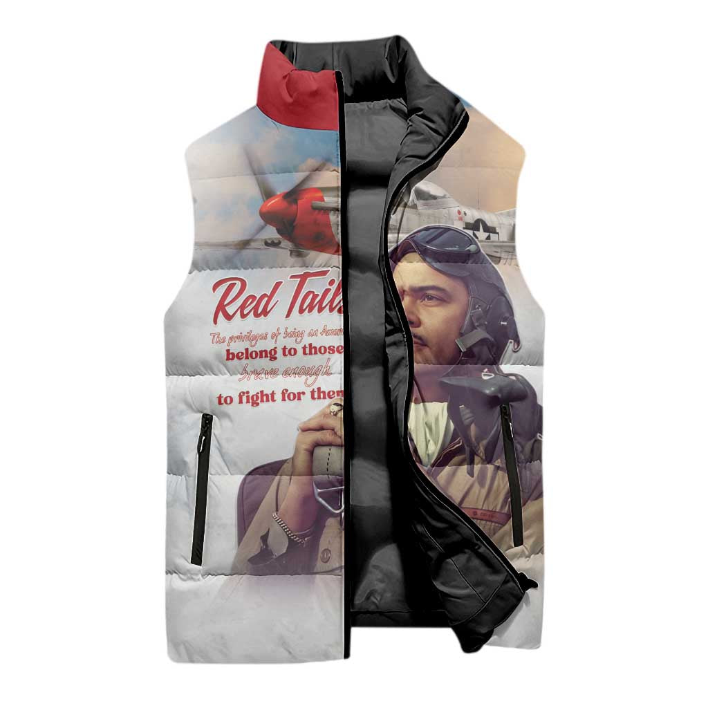 Tuskegee Airmen Red Tails Sleeveless Puffer Jacket Red - Brave Enough to Fight - Wonder Print Shop