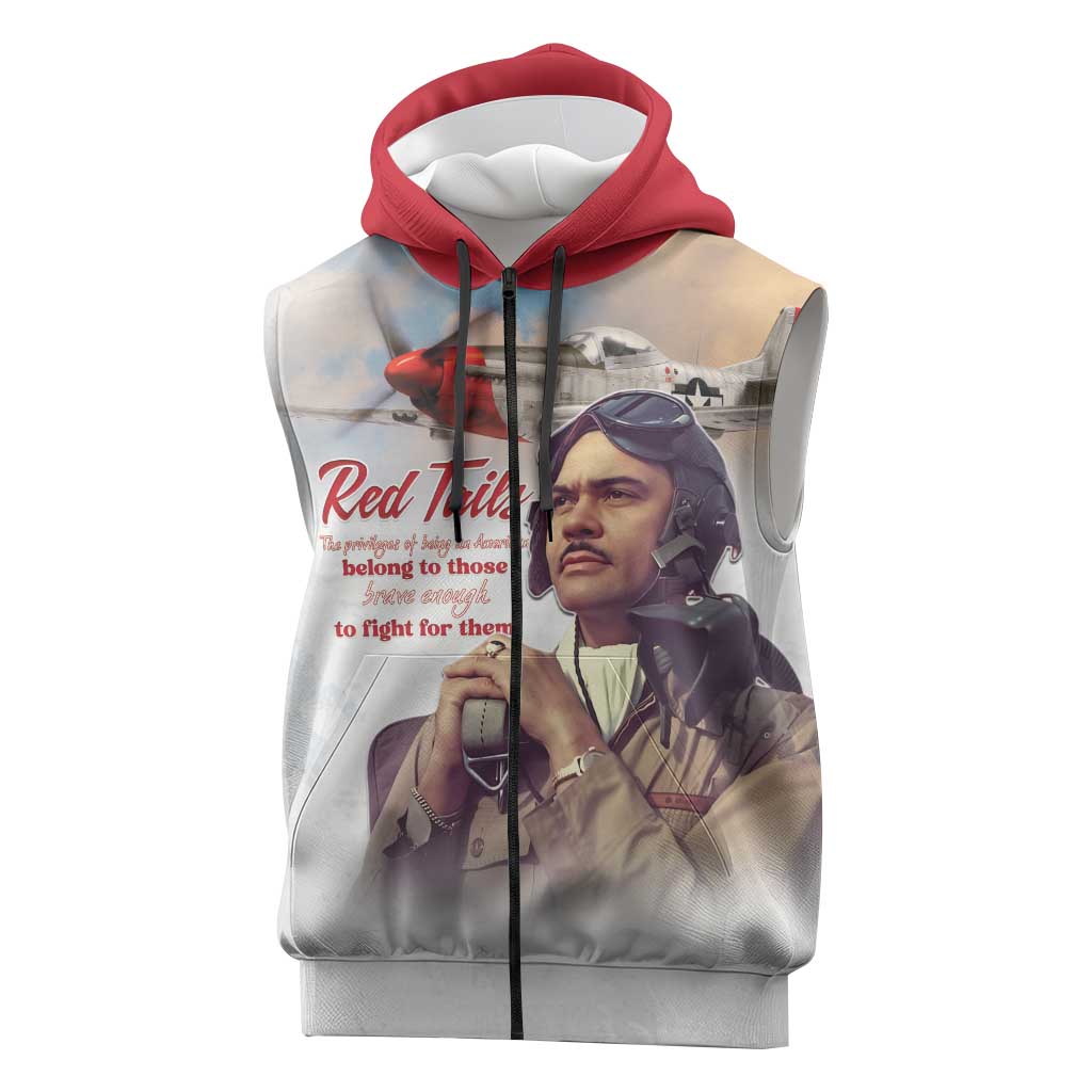 Tuskegee Airmen Red Tails Sleeveless Zip Hoodie Red - Brave Enough to Fight - Wonder Print Shop