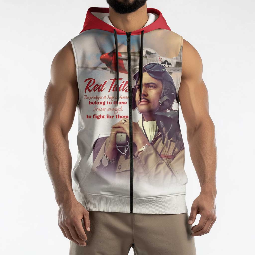 Tuskegee Airmen Red Tails Sleeveless Zip Hoodie Red - Brave Enough to Fight - Wonder Print Shop