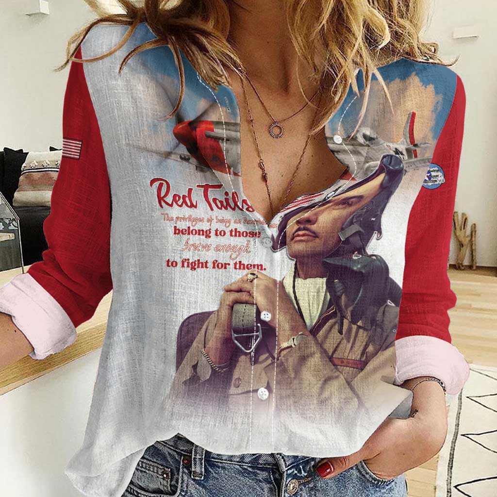 Tuskegee Airmen Red Tails Women Casual Shirt Red - Brave Enough to Fight - Wonder Print Shop