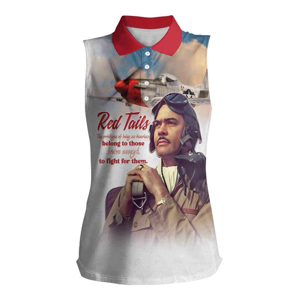 Tuskegee Airmen Red Tails Women Sleeveless Polo Shirt Red - Brave Enough to Fight - Wonder Print Shop