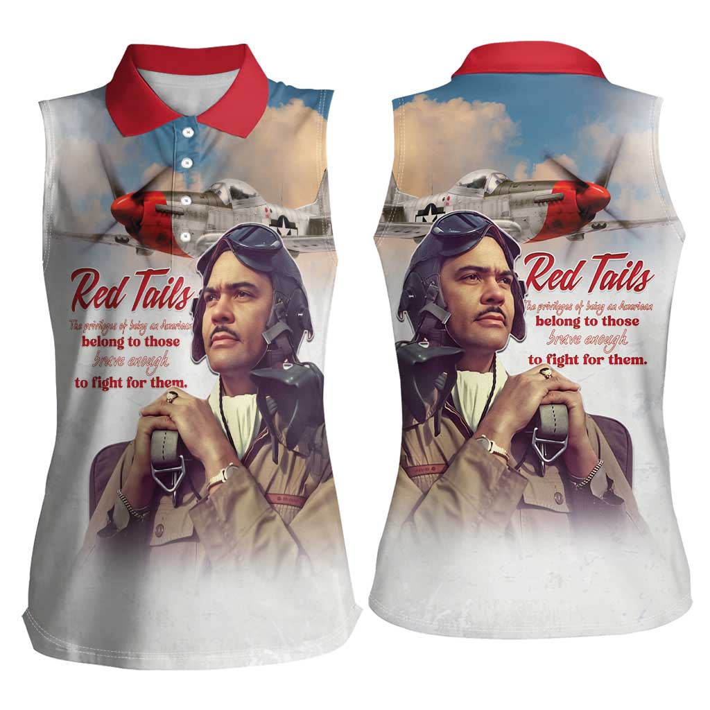 Tuskegee Airmen Red Tails Women Sleeveless Polo Shirt Red - Brave Enough to Fight - Wonder Print Shop