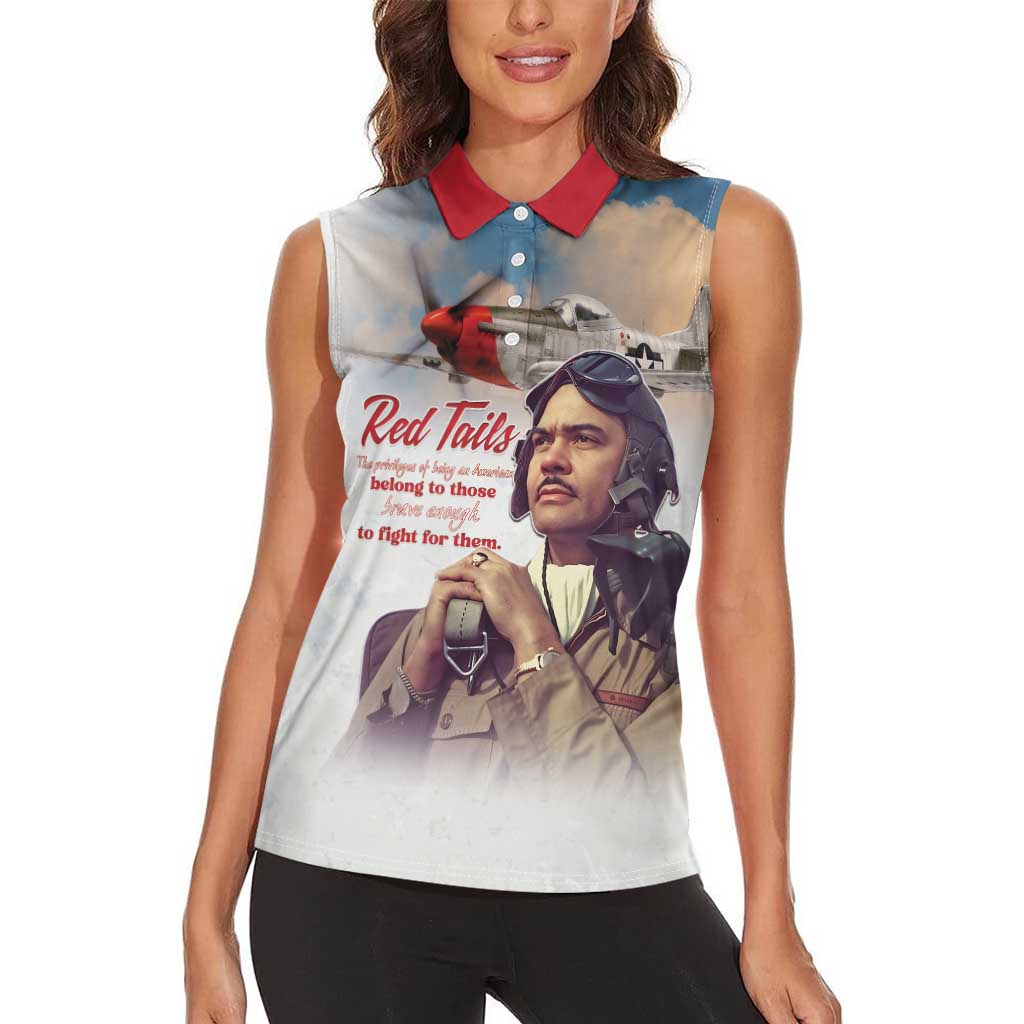 Tuskegee Airmen Red Tails Women Sleeveless Polo Shirt Red - Brave Enough to Fight - Wonder Print Shop