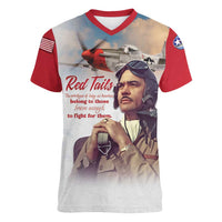 Tuskegee Airmen Red Tails Women V-Neck T-Shirt Red - Brave Enough to Fight - Wonder Print Shop